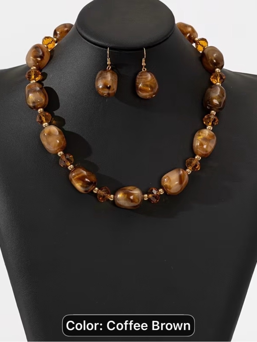 Coffee Brown Beaded pearlescent high fashion Necklace & Earring Set